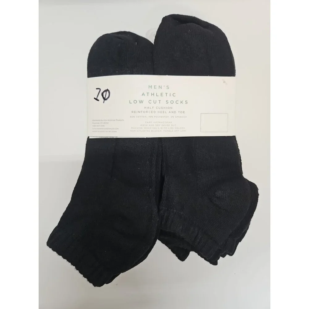 Dip Into Comfort Black Athletic King Low Cut Socks 10 Pack Mens Shoe‎ Size 7-12